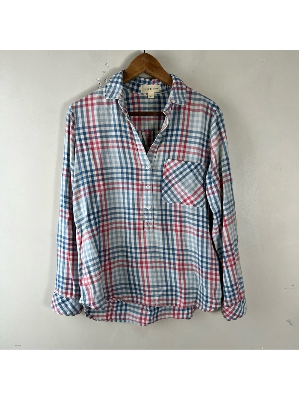 Anthropologie Cloth & Stone Plaid Shirt with Red and Blue Checks Size Small